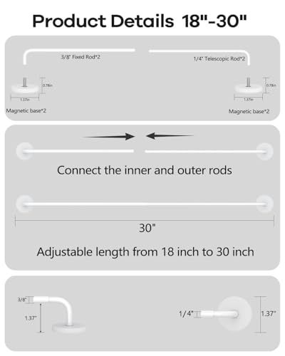 Adjustable Magnetic Curtain Rods for Metal Doors, 18 to 30 Inch, 2 Pack