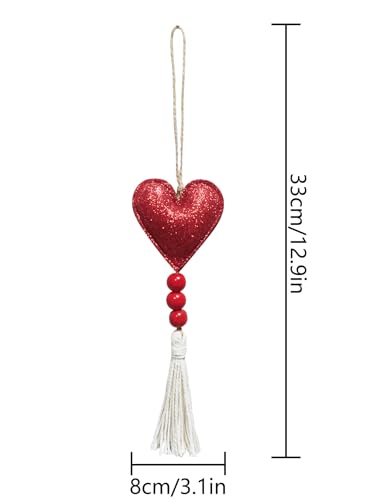 D Variant 6 Pcs Red Glitter Heart Ornaments with Tassels for Christmas Decor
