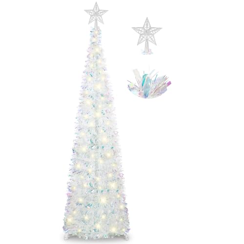Sparkling White 5FT Collapsible Pop Up Christmas Tree with 50 LED Lights