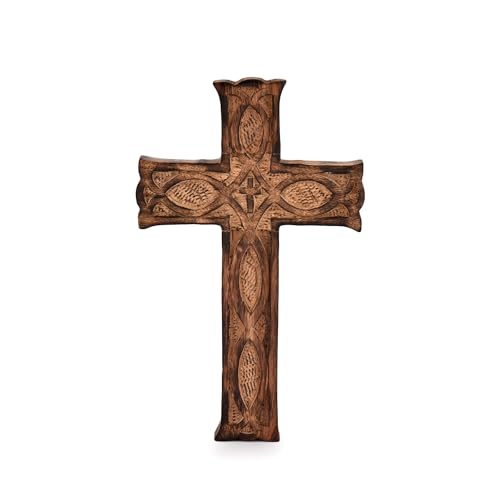 Handcrafted Wooden Wall Cross - 10-Inch Antique Finish Crucifix