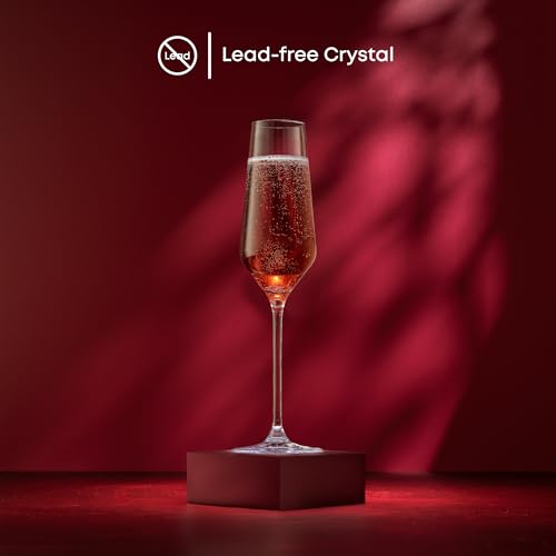 JoyJolt Layla Collection Champagne Glasses Set of 4 - Elegant Crystal Stemmed Flutes for Prosecco & Mimosas