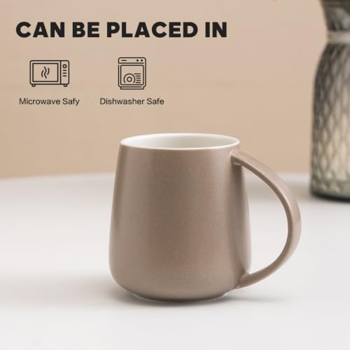 Eyrozia Eyoriza 15oz Matte Ceramic Mug Khaki – Large Coffee Cup with Big Handle, Microwave & Dishwasher Safe