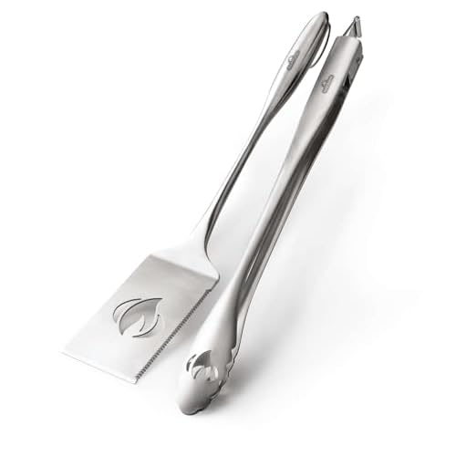 Napoleon Accessory 70033 - PRO Stainless Steel 2 Piece Toolset - Premium BBQ Grill Toolset, Cast Stainless Steel, Ergonomic Handles, Hanging Loops, Includes Tongs, Multifunctional Spatula