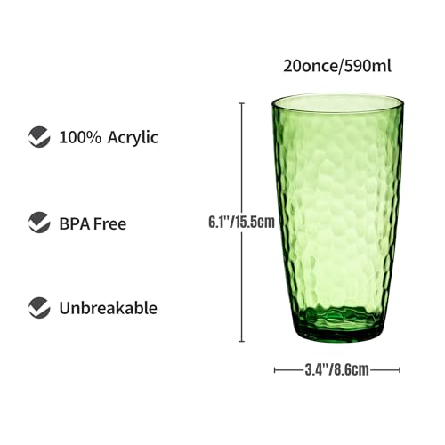 Hammered Acrylic Drinking Glasses, 20 oz Rainbow Tumbler Set of 6