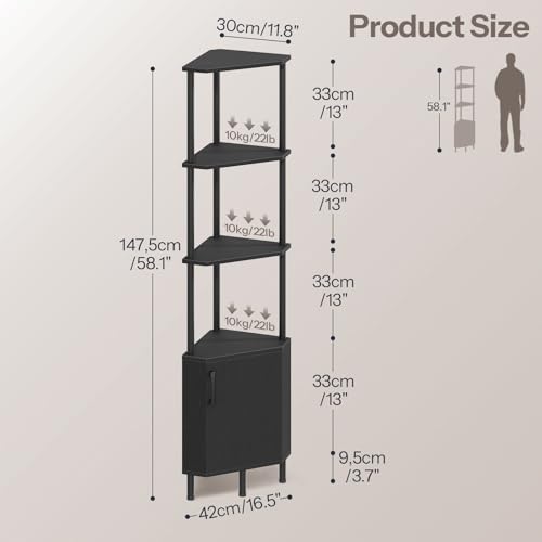 5-Tier Industrial Corner Bookshelf with LED Lighting and Storage Cabinet
