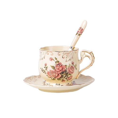 YOLIFE Pink Rose Tea Cup and Saucer Set - 8 oz Ceramic Vintage Collection