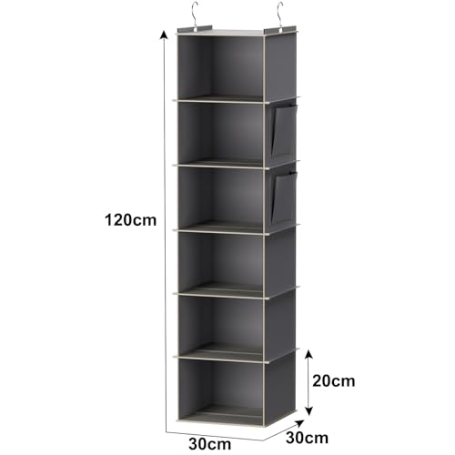 YOUDENOVA Hanging Closet Organizer 6-Shelf Grey with Side Pockets