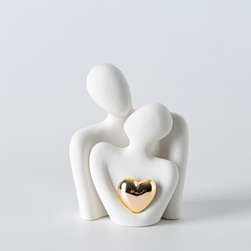 Mini Hugging Couple Ceramic Statue - Romantic Minimalist Home Decor