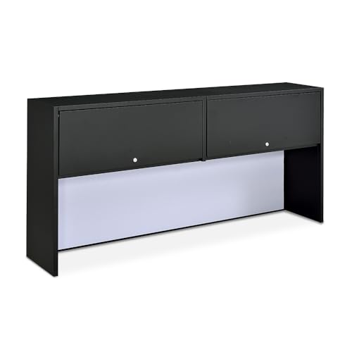 Office Desk Hutch with Integrated Tack Board and Shelving, Gray