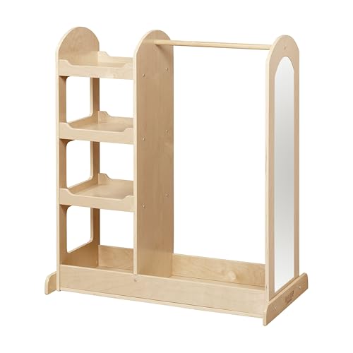 Double-Sided Kids Dress-Up Center with Mirror and Storage Rack