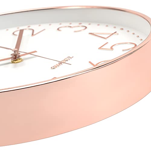 12-Inch Modern Silent Wall Clock, Rose Gold Non-Ticking Quartz Clock