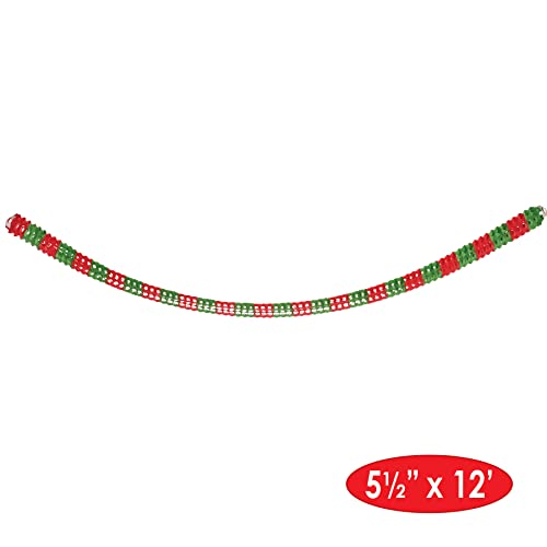 Beistle Red & Green Tissue Paper Hanging Garland Christmas Party