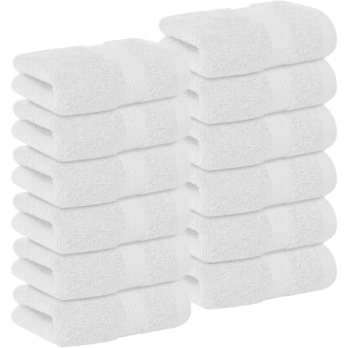 White Cotton Face Towels 12x12in Pack of 12 - Soft, Absorbent Reusable Washcloths for Bathroom, Spa & Gym - DAN RIVER