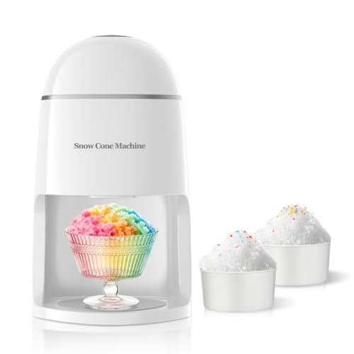 InchUp Porcelain White Electric Shaved Ice Machine - Compact Snow Cone Maker with 2 Reusable Cups
