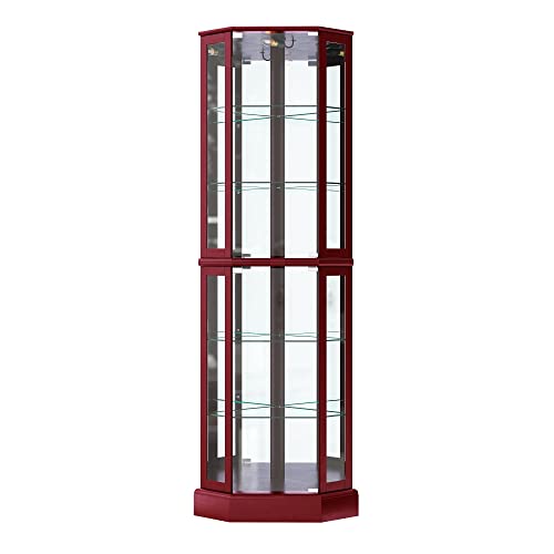 Corner Curio Cabinet with Glass Doors, Lighted Display Shelf, 6 Adjustable Shelves
