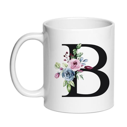 Personalized B Monogram Coffee Mug - 11 oz Ceramic Gift for Women, Bride, Bridesmaid, Her B