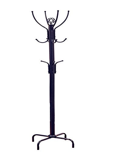 12-Hook Metal Coat Rack, Standing Entryway Coat Tree, Black