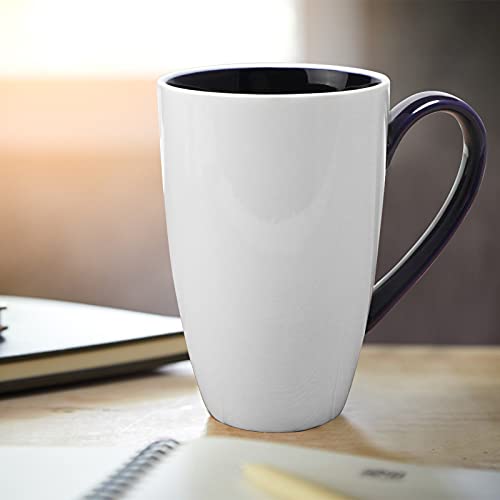 Amhomel 16oz Porcelain Tea Mug with Infuser & Lid Set of 2 Navy Blue & White