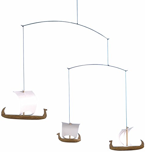 Viking Ship Hanging Mobile - 15-Inch Handmade Teak Danish Art Decor