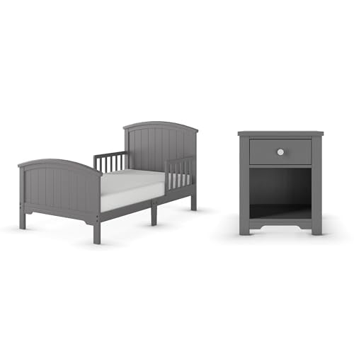 2-Piece Toddler Bed and Nightstand Set, Low-Profile Wood Bedroom Furniture