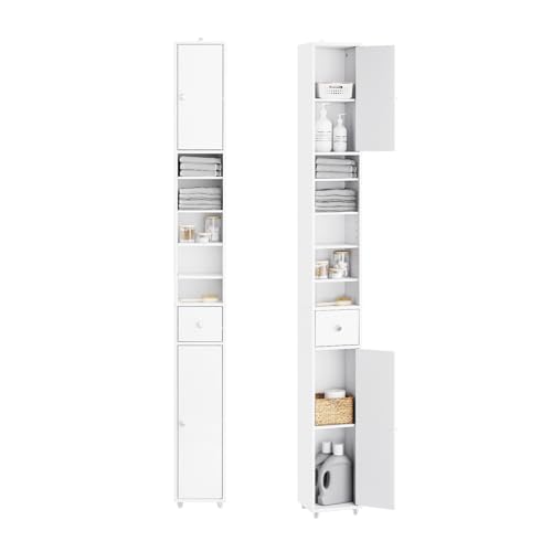 Slim Tall Bathroom Storage Cabinet with Adjustable Shelves, 70-Inch White