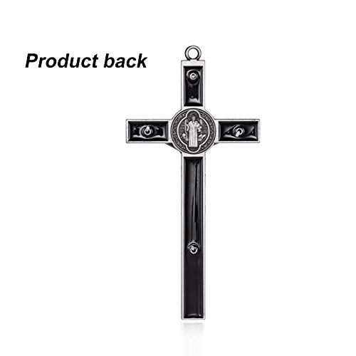 7-Inch St. Benedict Crucifix Wall Cross - Black Enamel Metal Wall Art