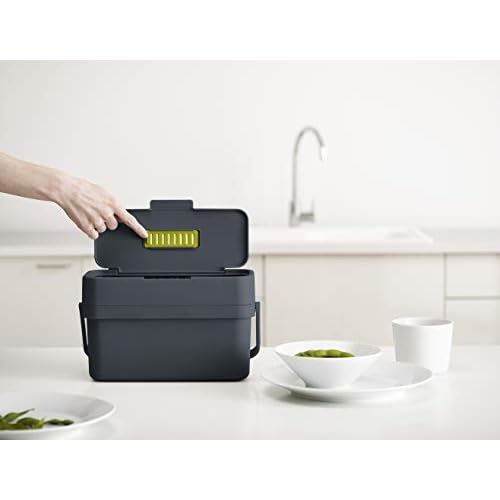 Joseph Joseph Compo Mountable Food Waste Caddy, Easy-Fill with Adjustable Air Vent Compost Bin, 4 Liters/1 Gallon, Graphite