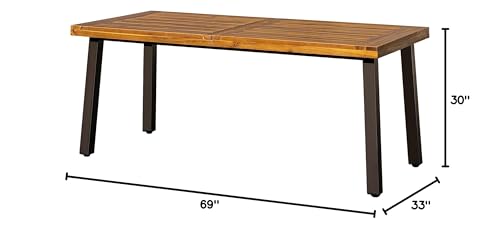 Solid Acacia Wood Dining Table for 6 - 69-inch Farmhouse Indoor Outdoor Table