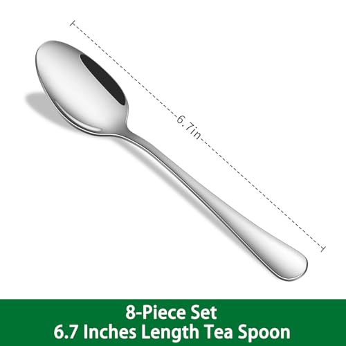 8-Piece Stainless Steel Teaspoons Set, 6.7-Inch Mirror Polished Spoons