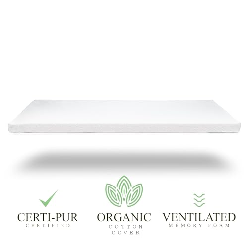 Organic Cotton Toddler Mattress Topper - 2-Inch Memory Foam, Waterproof & Washable Cover