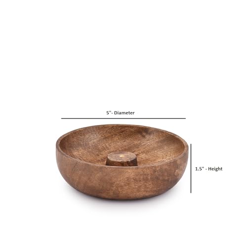 Handmade Mango Wood Incense Stick Holder Bowl - 5-Inch Ash Catcher