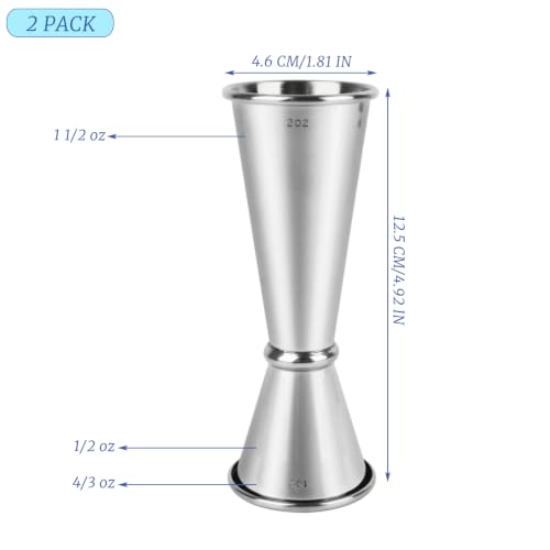 YOLCAR 2-Pack Stainless Steel Cocktail Jiggers 1oz & 2oz Measurement Set