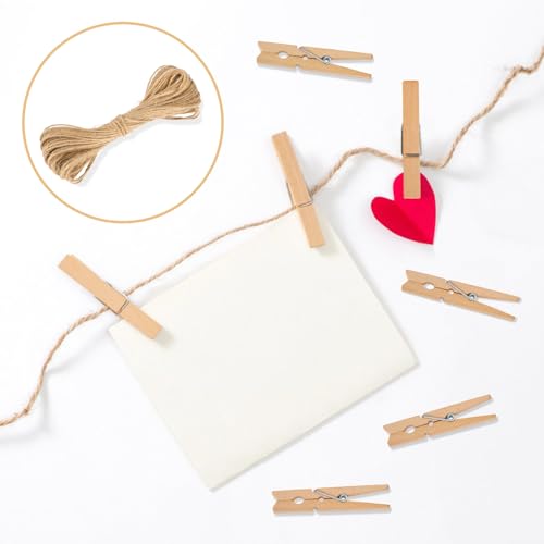 50-Piece Large Wooden Clothespins Set with 32ft Twine for Photo Hanging