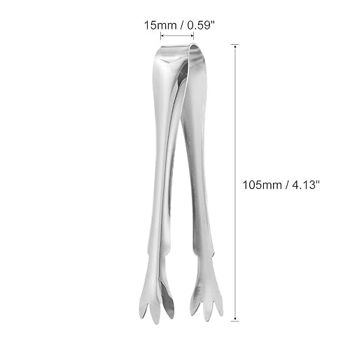 uxcell 4 Inch Stainless Steel Mini Serving Tongs for Ice & Appetizers, 2-Pack