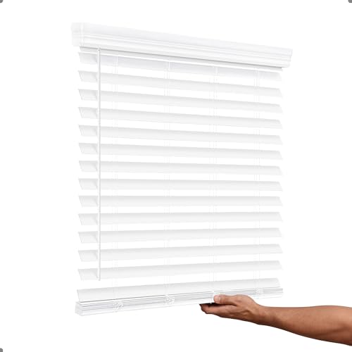 Cordless Faux Wood Blinds - 34" W x 60" H - Indoor Window Shades