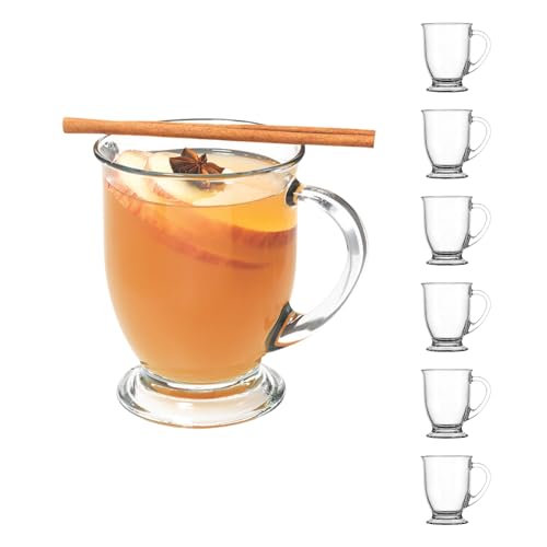 Anchor Hocking 16oz Glass Coffee Mug Set of 6 - Durable Clear Drinkware