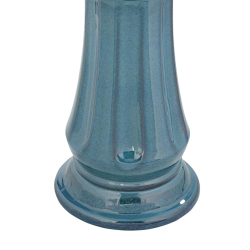 28-Inch Turquoise Ceramic 2-Tier Outdoor Fountain with Bird Statuettes