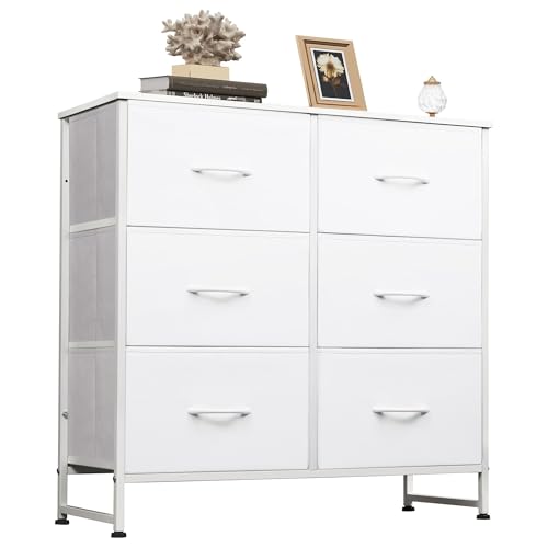 6-Drawer Fabric Dresser with Metal Frame and Wood Top