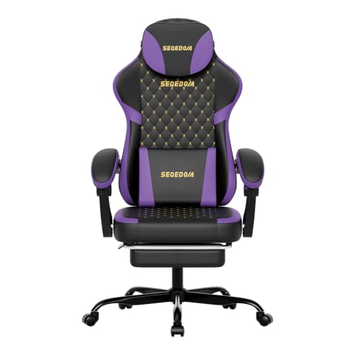 Ergonomic Gaming Chair with Massage Lumbar Pillow, Footrest & Adjustable Back