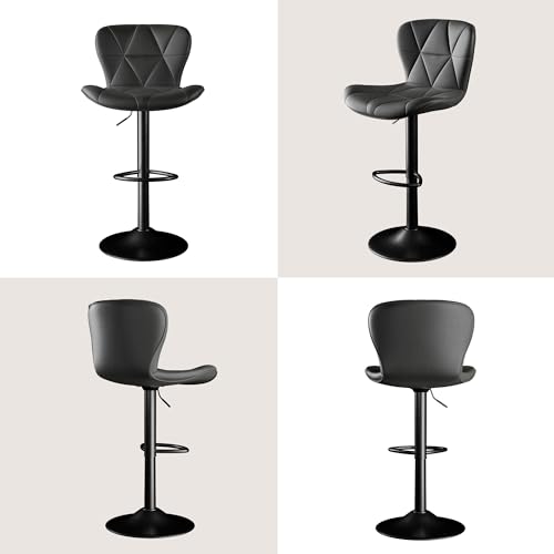 LaughLoft Set of 2 Black Adjustable Faux Leather Bar Stools - Swivel & Height-Adjustable Kitchen Island Seating
