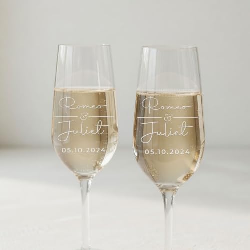 Personalized Champagne Flutes Set of 2 - Custom Wedding Gift for Bride & Groom