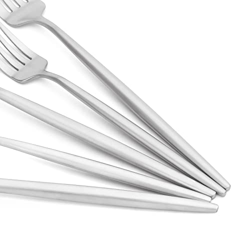 Oliviola Matte Silverware Set for 8 - 40pc Satin Finish Flatware, Silver
