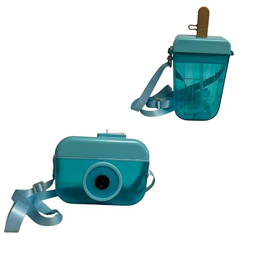 Camera and Popsicle Shaped Water Bottle Set with Strap and Straw, 13.5 oz