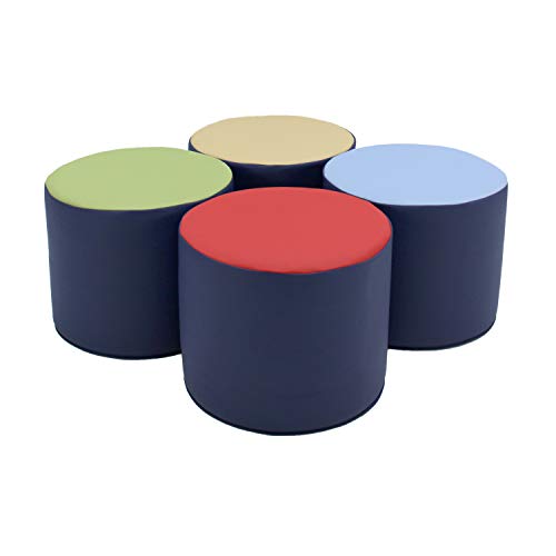 4-Piece Kids Round Foam Ottoman Set, 12-Inch Flexible Seating for Playrooms