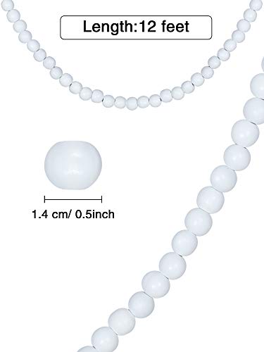 Hicarer 12ft White Wooden Bead Garland for Christmas Tree & Holiday Decor