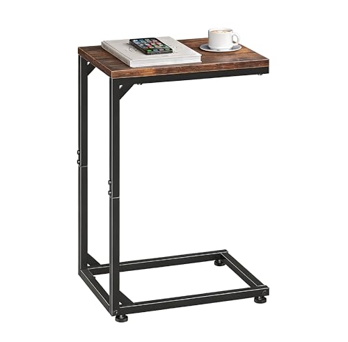 C-Shaped End Table - Small Couch Side Table & TV Tray, Rustic Brown