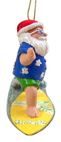 Surfing Santa Christmas Ornament - Cast Resin 3.5in Hanging Decor