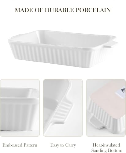 Rectangular Ceramic Baking Dish Set of 4 - White Casserole Pans with Handles