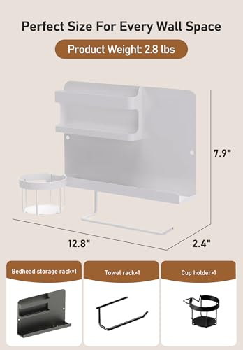 Wall-Mounted Bedside Organizer with Cup and Tissue Holder - White Metal