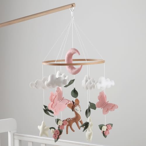 Handcrafted Deer Hanging Mobile for Nursery Decor with Butterflies